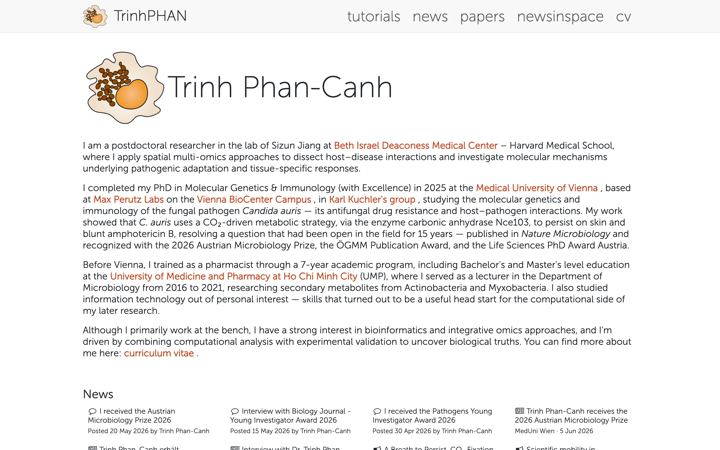 Screenshot of Trinh Phan-Canh's homepage